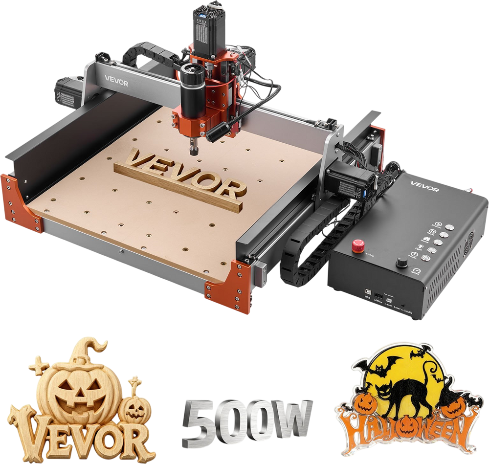 VEVOR CNC Router Machine, 500W Spindle, 3-Axis Wood Engraving Milling Machine, with Dual Linear Rails & Ball Screw, 15.75 x 15.75 x 3.74 in Working Area, Trim Router, for Wood Acrylic Carving Cutting