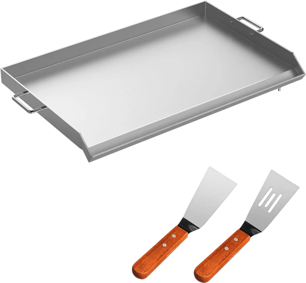 VEVOR Stainless Steel Griddle,32" X 17" Universal Flat Top Rectangular Plate , BBQ Charcoal/Gas Grill with 2 Handles and Grease Groove with Hole，Grills for Camping, Tailgating and Parties .