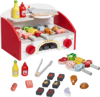VEVOR Kids BBQ Grill Playset, Wooden Grill Playset With Realistic Carbon Fire, Wooden Play Food Kitchen Accessory (26 PCS), Indoor/Outdoor Interactive Pretend Play Toys for Boys Girls Ages 3+ Gift