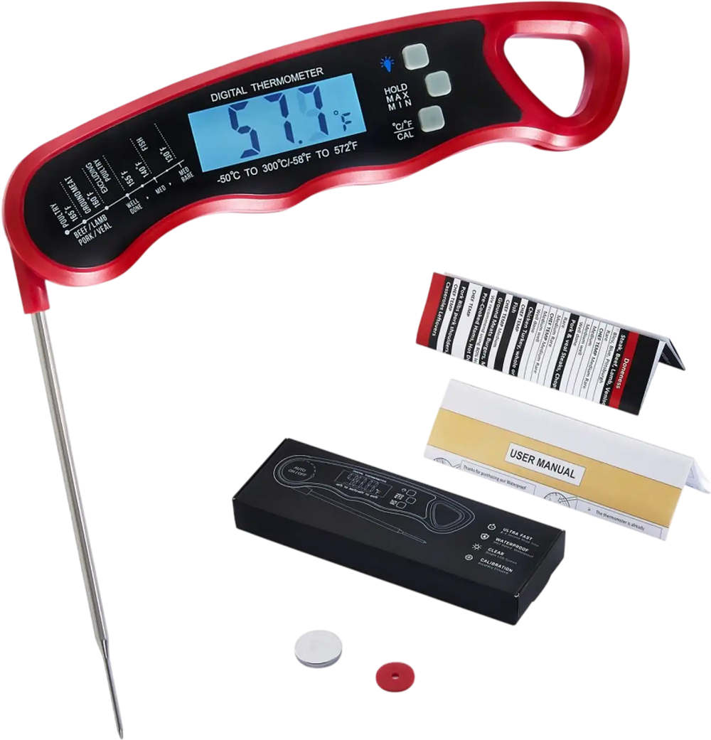 VEVOR Digital Grill Thermometer, 1°F High-precision thermometer for Grill and Cooking, -58~572°F Measuring Range, IP65 Waterproof 3s measure, 180° Foldable Probe with Backlight & Back Magnetic