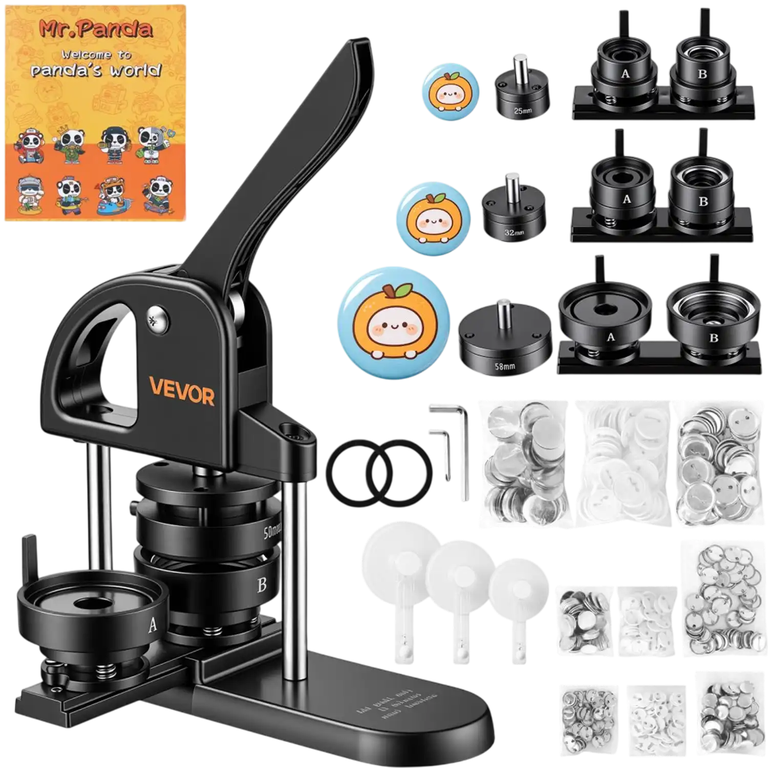 Vevor Button Maker Machine Pin Maker Kit with 3 Interchangeable Sizes and 300pcs Parts New