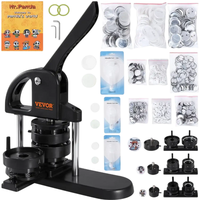 VEVOR Button Maker, 1/1.25/2.28 inch(25/32/58mm) 3-IN-1 Pin Maker, with 300pcs Button Parts, Button Maker Machine with Panda Magic Book, Ergonomic Arc Handle Punch Press Kit, For Children DIY Gifts