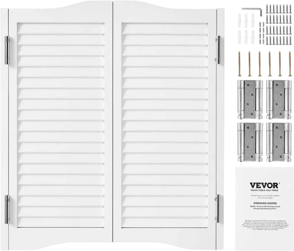 VEVOR Double Saloon Doors, 32"W x 36" H Arched Top Interior Swinging Cafe Doors, Premium Pine Wood, with Hinges & Hardware Kit, Easy to Install, for Hallway Kitchen Bar Pub Entrance, White