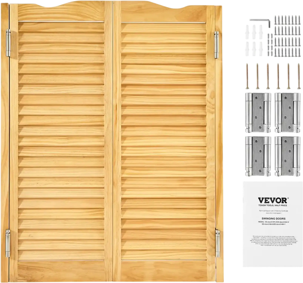 VEVOR Double Saloon Doors, 32"W x 42" H Arched Top Interior Swinging Cafe Doors, Premium Pine Wood, with Hinges & Hardware Kit, Easy to Install, for Hallway Kitchen Bar Pub Entrance, Log Color