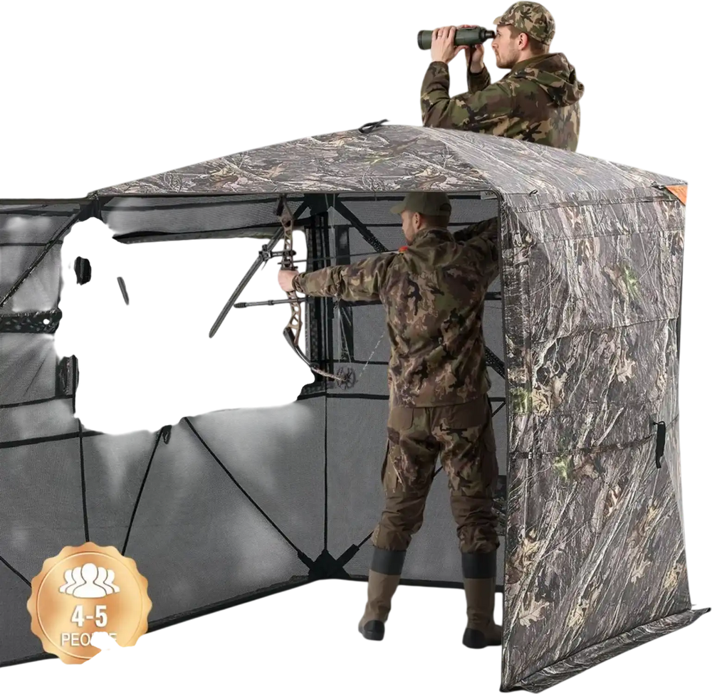 VEVOR Hunting Blind, 4-5 Person See Through Ground Blinds with Carrying Bag, 360 Degree Portable Camouflage Tent, Durable Concealed Shelter with Silent Zipper Door and Window, for Turkey and Deer