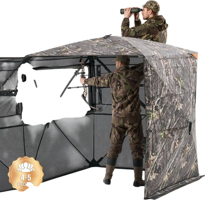 VEVOR Hunting Blind, 4-5 Person See Through Ground Blinds with Carrying Bag, 360 Degree Portable Camouflage Tent, Durable Concealed Shelter with Silent Zipper Door and Window, for Turkey and Deer