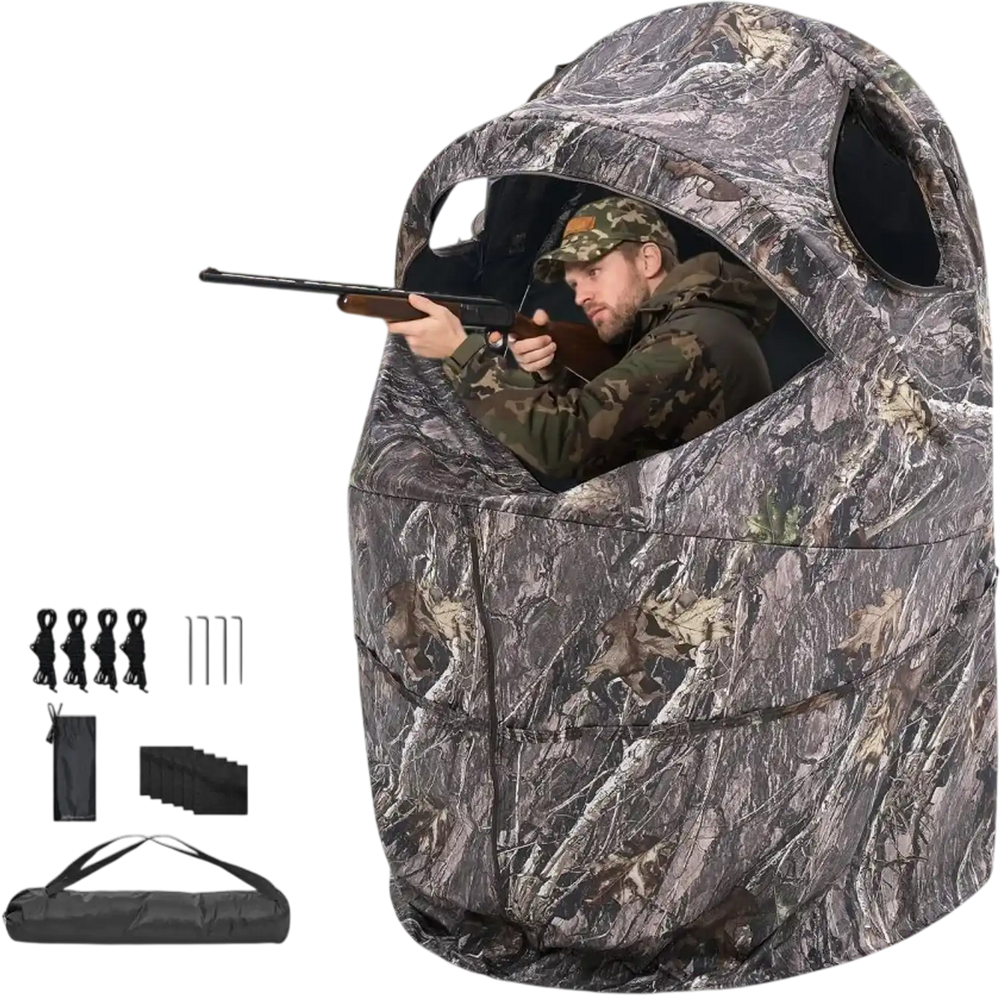 VEVOR Hunting Blind, Single Person Ground Blinds with Carrying Bag, Portable Camouflage Tent, Reinforced Durable Concealed Shelter with Silent Zipper Door and Window, for Turkey and Deer