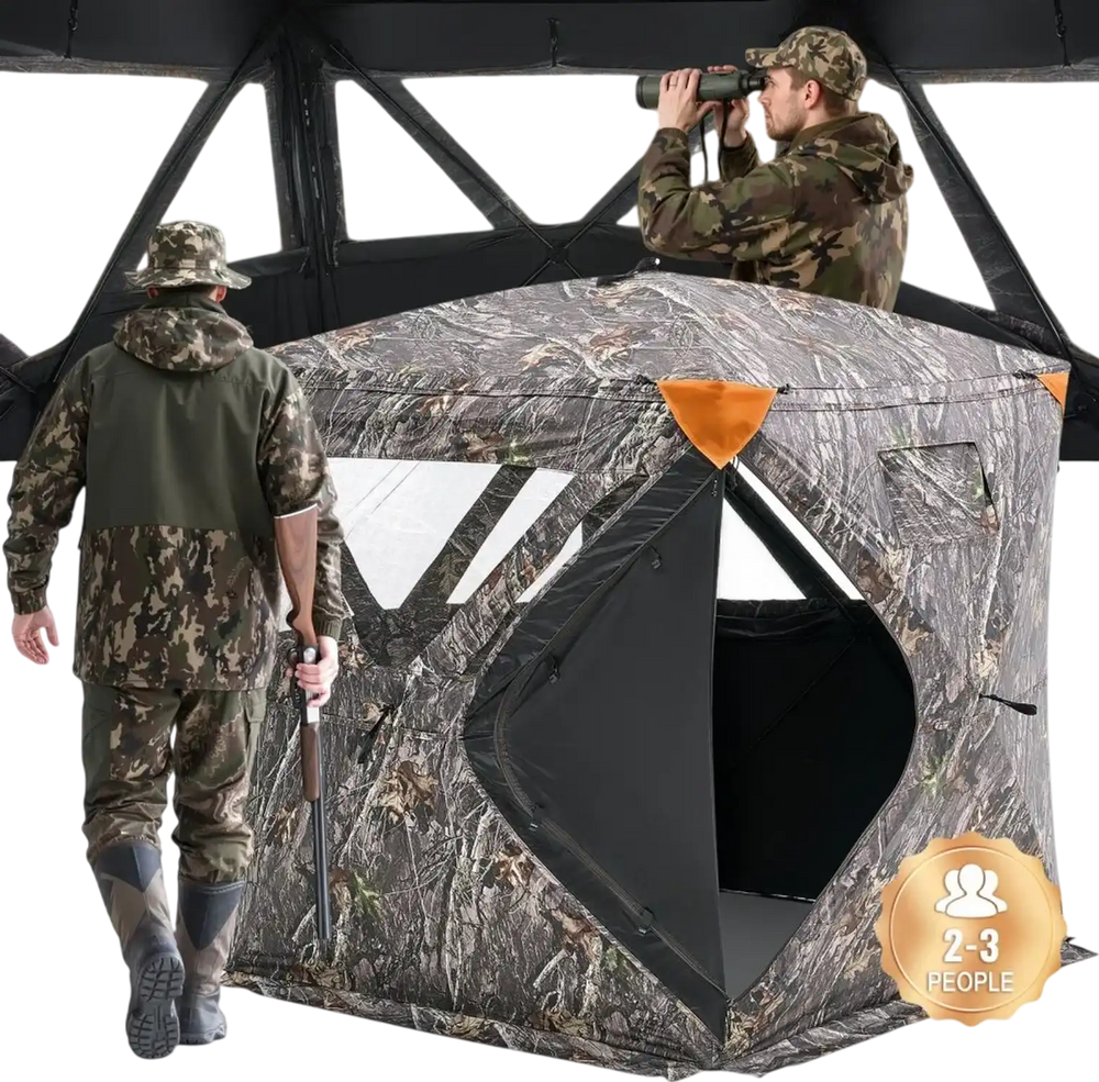 VEVOR Hunting Blind, 270° Ground Blind, 2-3 Person Pop Up Deer Blind for Hunting with Carrying Bag, Portable Resilient Hunting Tent, 3 Horizontal Windows for Turkey and Deer Hunting