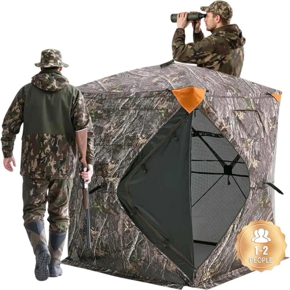 VEVOR Hunting Blind, 270° See Through Ground Blind, 1-2 Person Pop Up Deer Blind for Hunting with Carrying Bag, Portable Resilient Hunting Tent, One-Way See-Through Mesh for Turkey and Deer Hunting
