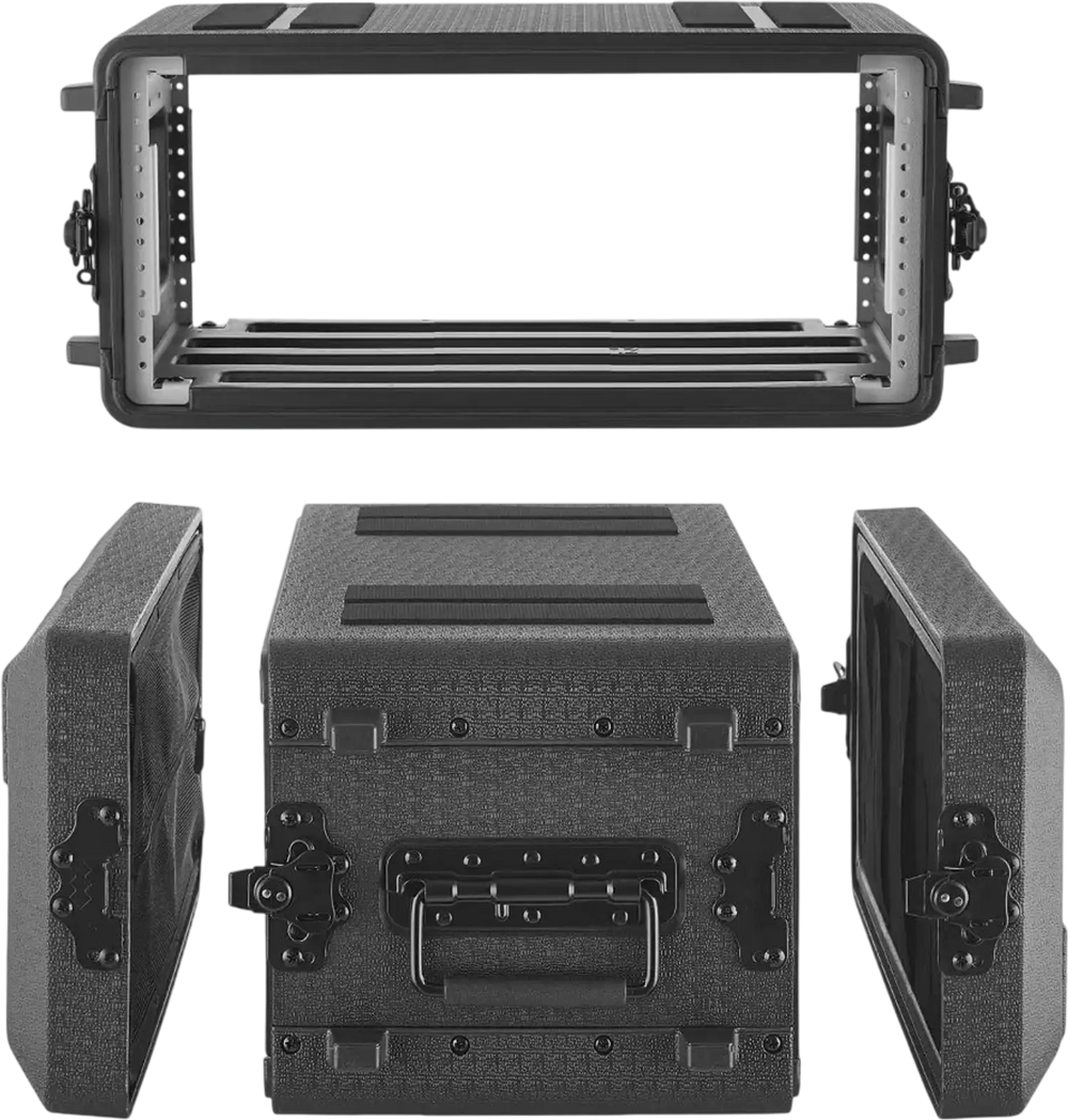 VEVOR 4U Rack Case, 12 in Depth, Rackmount Flight Case Shallow Rack with Microphone Compartment, Polyethylene Construction, Recessed Latches, Easy Installation, for Amplifier, 8.7 in Internal Depth