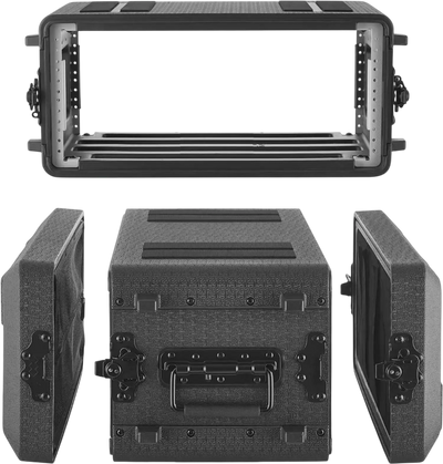 VEVOR 4U Rack Case, 12 in Depth, Rackmount Flight Case Shallow Rack with Microphone Compartment, Polyethylene Construction, Recessed Latches, Easy Installation, for Amplifier, 8.7 in Internal Depth