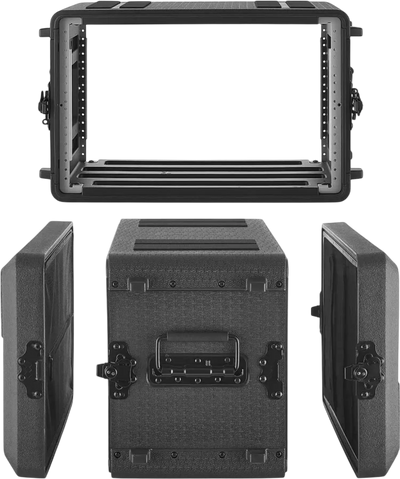 VEVOR 6U Rack Case, 12 in Depth, Rackmount Flight Case Shallow Rack with Microphone Compartment, Polyethylene Construction, Recessed Latches, Easy Installation, for Amplifier, 8.7 in Internal Depth