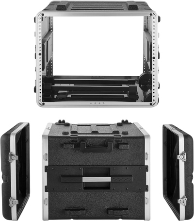 VEVOR 8U Rack Case, Standard 19 in Depth, Rolling Server Cabinet with Wheels, ABS Construction, Retractable Handle, Latches, for Amplifier (7U Rack Space + 1U Wheel Space), 18.4 in Internal Depth