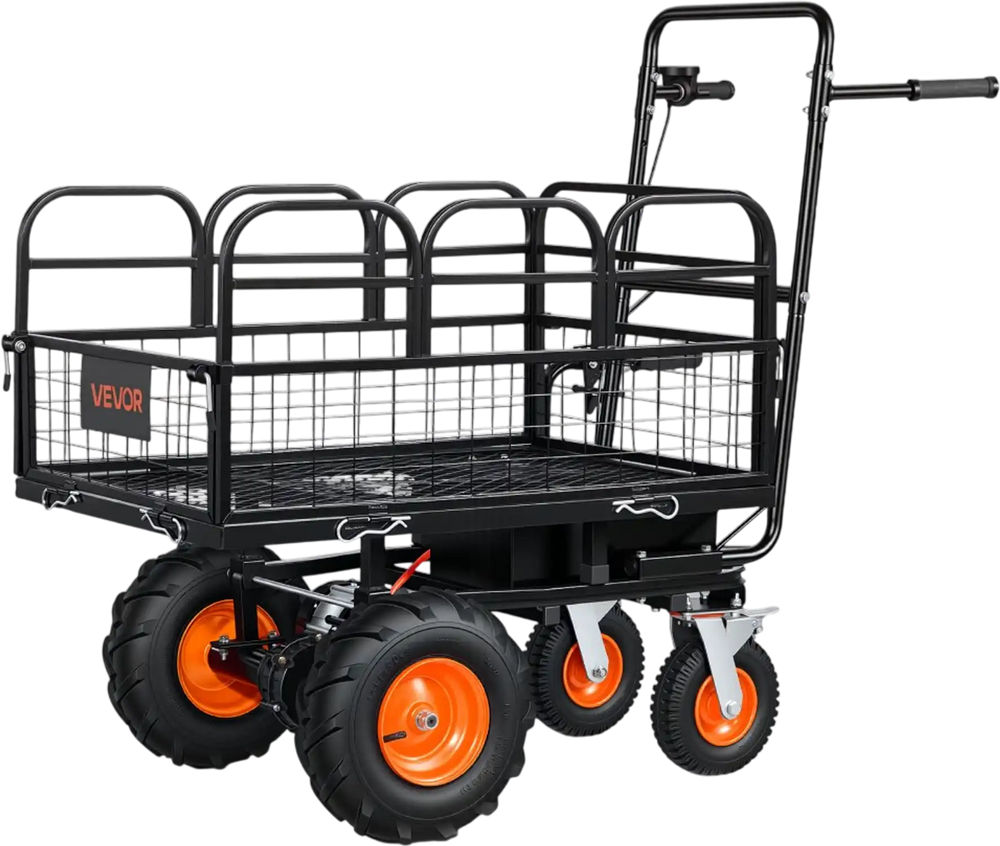 VEVOR Electric Utility Cart, 36V 432Wh Battery Powered Electric Wagon, 500W Power Wheelbarrow with Brake, 660 lbs Load Heavy Duty Steel Garden Cart for Farm and Yard All Purpose Modular Cargo Bed
