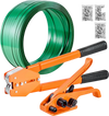 VEVOR Banding Strapping Kit, Heavy Duty Banding Sealer Tool with 1000 ft Length PET Band, 300 Metal Seals, Plastic Manual Pallet Packaging Strapping Kit for Warehouse/Shipping/Moving/Home, Orange