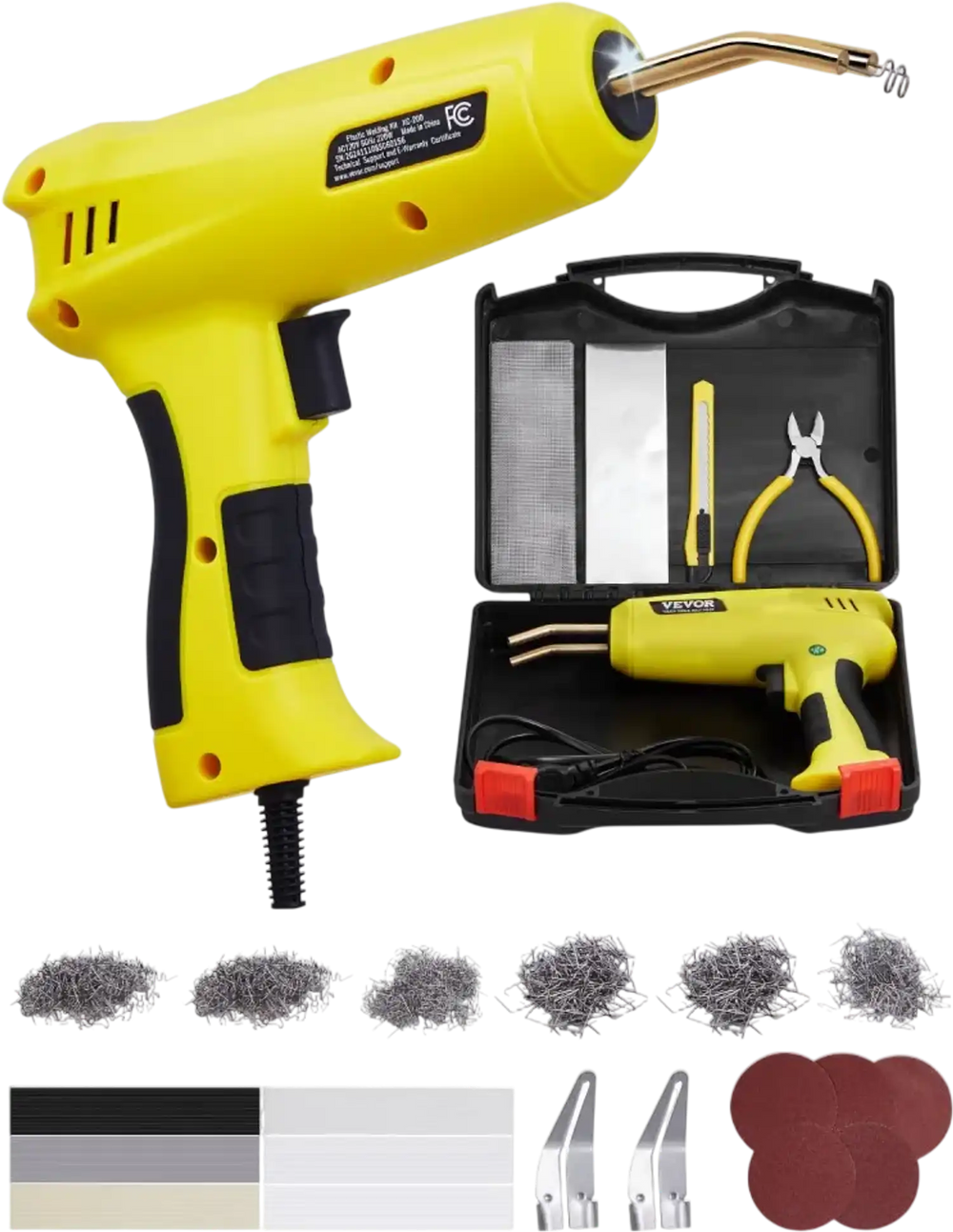 VEVOR Plastic Welding Kit, 220W Plastic Welder Gun with 1200PCS Hot Staples & 76PCS Welding Rods, Professional Hot Staple Welding Gun with LED Light, Carrying Case for Kayak, Toys, Car Bumper Repair