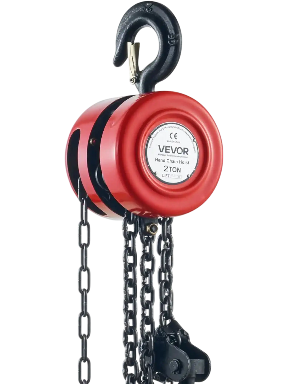 VEVOR Hand Chain Hoist, 4400 lbs /2 Ton Capacity Chain Block, 8ft/2.5m Lift Manual Hand Chain Block, Manual Hoist with Industrial-Grade Steel Construction for Lifting Good in Transport & Workshop, Red