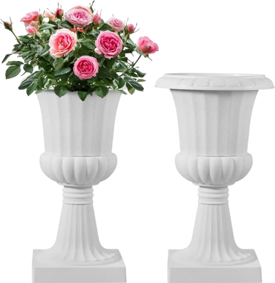 VEVOR Plastic Urn Planters, 9.8 x 16.5 Inch, 2 Pack White Classic Flower Pots Front Porch Planters, Indoor & Outdoor Vase for Wedding, Party, Event, Home, Stage, Garden, Balcony, Patio Decoration