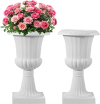 VEVOR Plastic Urn Planters, 15.8 x 26.4 Inch, 2 Pack White Classic Flower Pots Front Porch Planters, Indoor & Outdoor Vase for Wedding, Party, Event, Home, Stage, Garden, Balcony, Patio Decoration