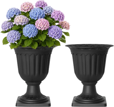 Vevor Urn Planters Classic Black Plastic Flower Pots 2-Pc 15.75