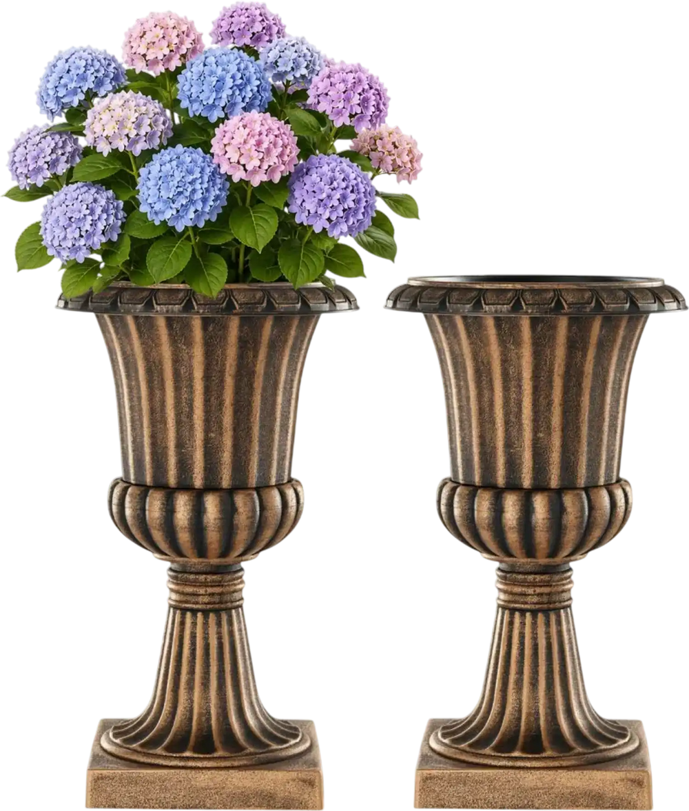 VEVOR Plastic Urn Planters 13.78"x22.83" 2 PCS Brass Classic Urn Flower Pot, for Wedding, Party, Event, Home, Stage, Garden, Balcony, and Patio Decoration, Front Porch Planters, Indoor & Outdoor Vase