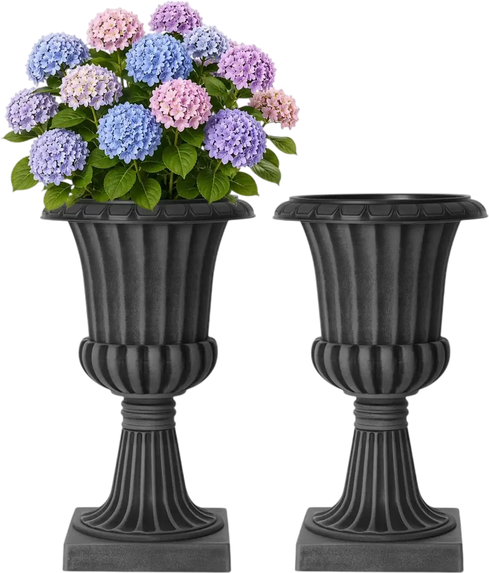 VEVOR Plastic Urn Planters 13.78"x22.83" 2 PCS Gray Classic Urn Flower Pot, for Wedding, Party, Event, Home, Stage, Garden, Balcony, and Patio Decoration, Front Porch Planters, Indoor & Outdoor Vase