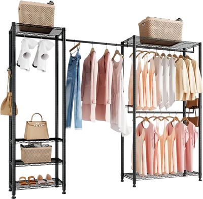 VEVOR Clothing Garment Rack, Heavy Duty Clothes Rack, Freestanding Clothes Racks with Steel Frame, 800 lbs Load Capacity Closet Wardrobe with Storage Shelves for Bedroom, Clothing Store, Hallway