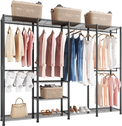 VEVOR Clothing Garment Rack, Heavy Duty Closet Wardrobe, Adjustable Tiers Clothes Racks with Steel Frame, 1100 lbs Load Capacity Clothes Rack with 4 Hanging Rods for Bedroom, Clothing Store, Hallway
