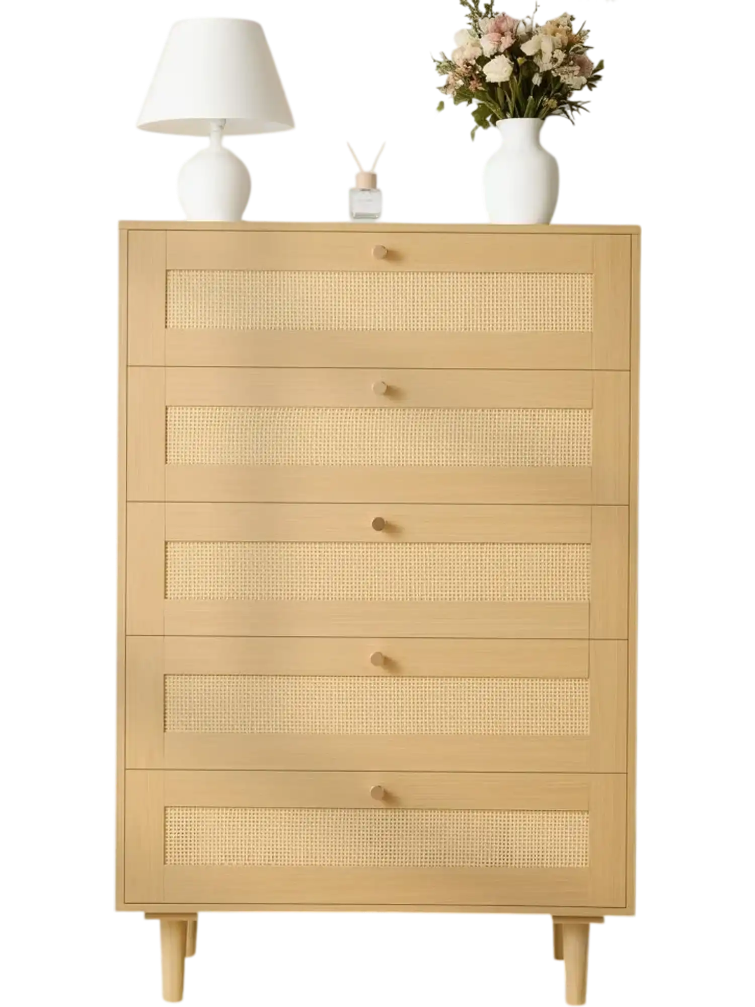 Vevor Dresser 5 Drawer Rattan Bedroom Storage Chest New