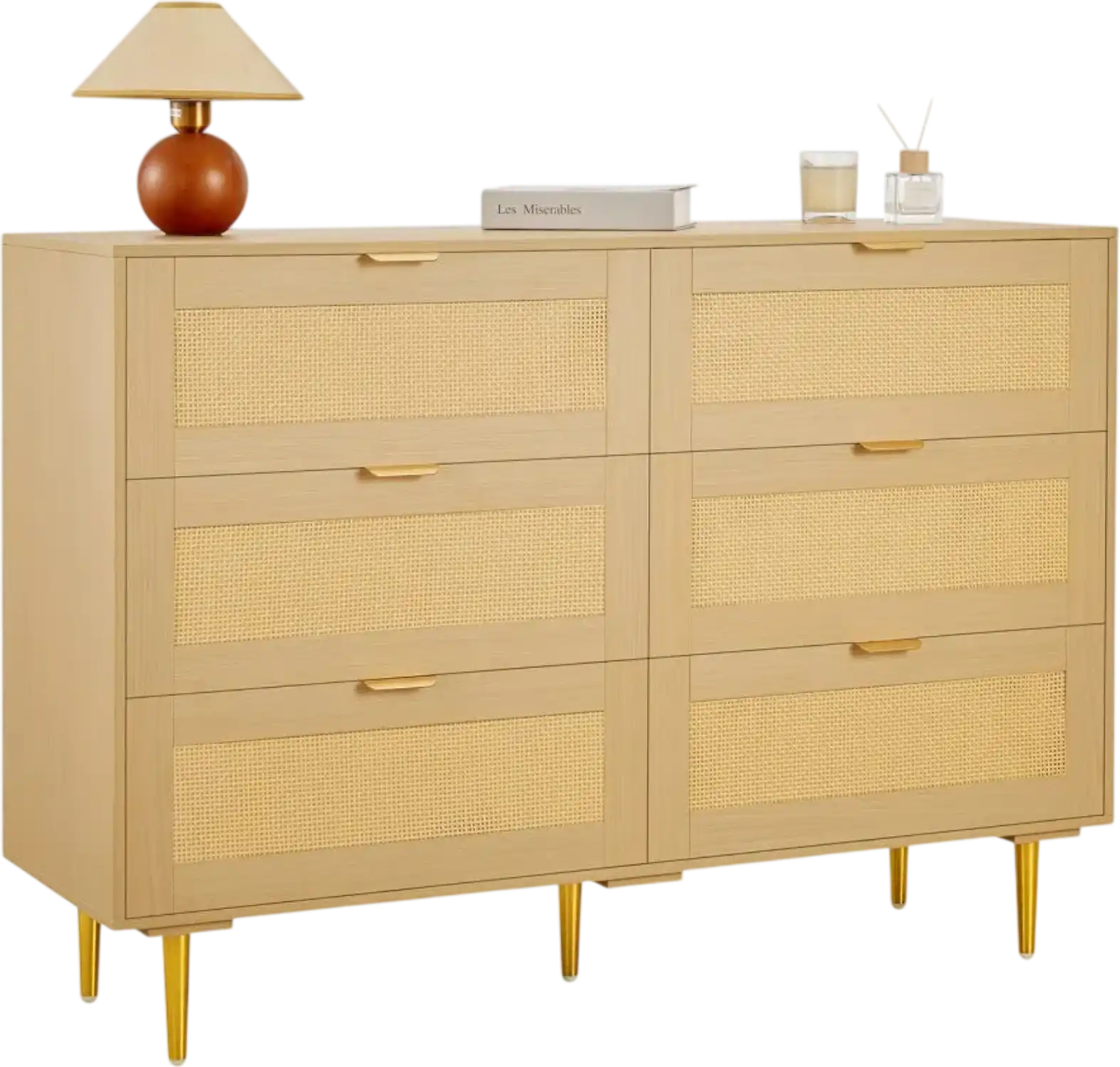 Vevor Dresser 6-Drawer Natural Rattan Chest of Drawers New