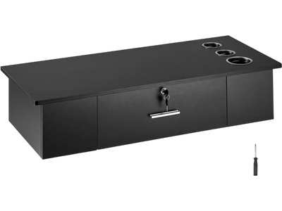 Vevor Salon Workstation Wall-Mounted Styling Station with Lockable Drawer and 3 Dryer Holders Black New