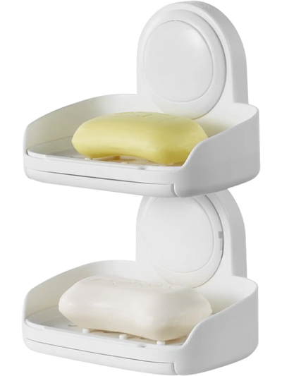 VEVOR Soap Holder for Shower, Double Layer with Suction Cup, Wall Mounted NO-Drilling, Strong Suction Bar Soap Sponge Holder, Self Draining Soap Saver, for Shower Bathroom Bathtub Kitchen, Removable