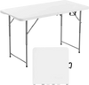 VEVOR Folding Table, 4 Ft Heavy Duty Portable Fold-in-Half Utility Table, Indoor Outdoor Plastic Rectangle Table with Adjustable Height and Built in Handle, for Party, Dining, Picnic, Camping, White