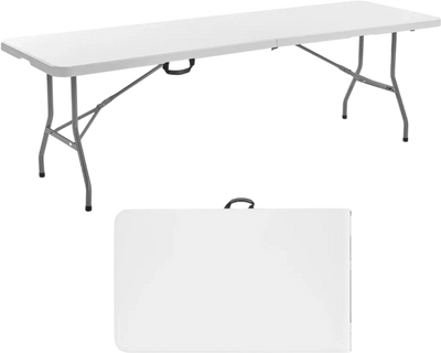 Vevor Folding Table 8' Heavy Duty Portable Indoor Outdoor Plastic Rectangle Utility Table with Handle White New