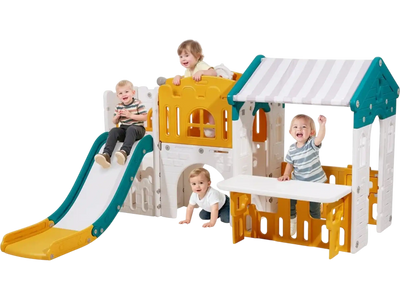 Vevor Playhouse Outdoor Toddler Playground with Slide Basketball Telescope Steering Wheel and Crawling Tunnel New