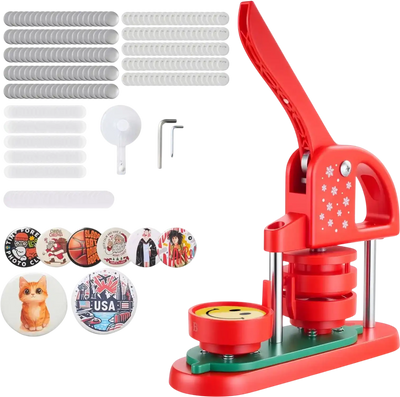 VEVOR Button Maker Machine, 2.28 in, Plastic Pin Maker with 100pcs Button Parts, Circle Cutter and Hex Wrenches, Reinforced Ergonomic Handle, for DIY Badges, Personalized Pins and Key Chains, Red