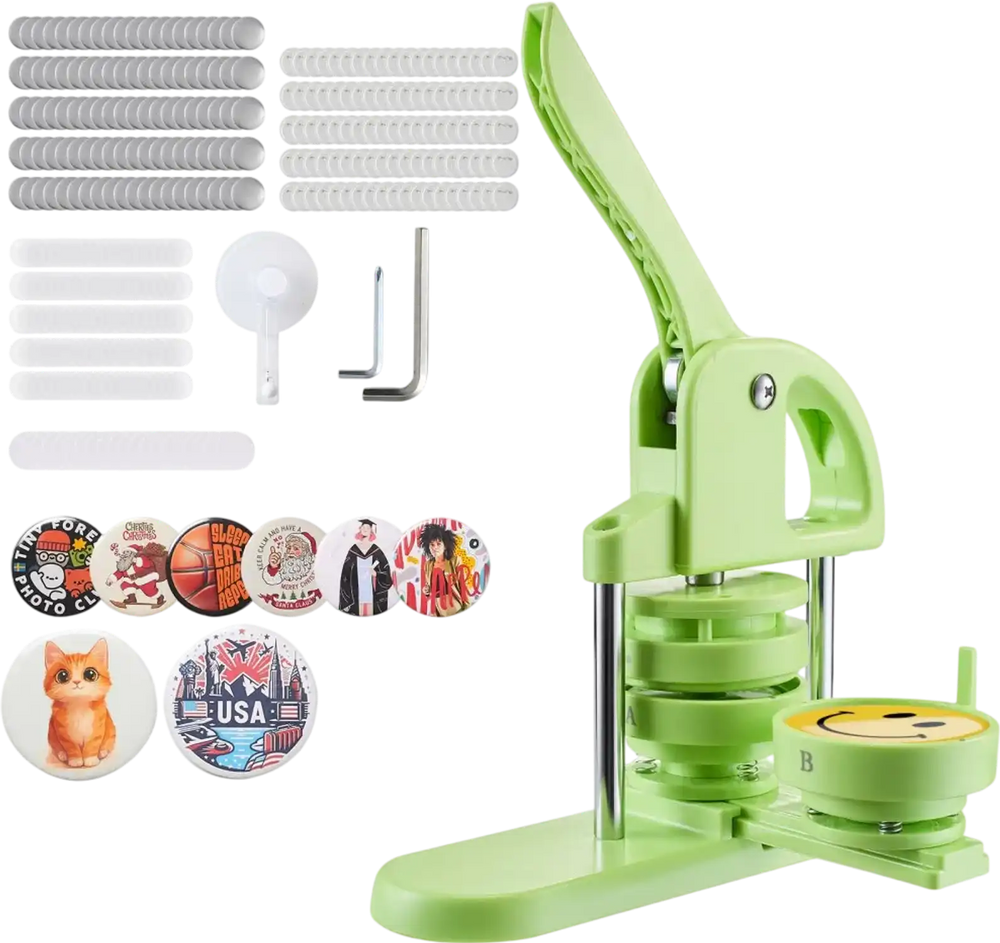 VEVOR Button Maker Machine, 2.95 in, Plastic Pin Maker with 100pcs Button Parts, Circle Cutter and Magic Book, Reinforced Ergonomic Handle, for DIY Badges, Personalized Pins and Key Chains, Green