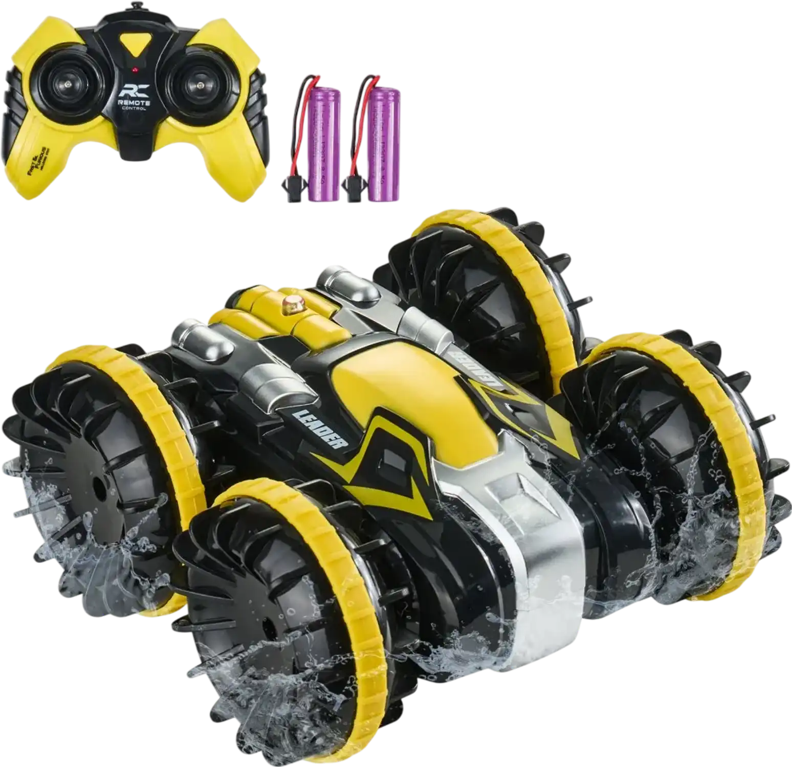 Vevor RC Car Boat Amphibious Remote Control 2.4GHz 4WD Waterproof Stunt Toy Yellow New