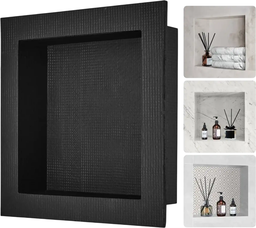 VEVOR Shower Niche Ready for Tile 16" x 16", Single Shelf Organizer, Square Corners Wall-inserted Niche Recessed, Sealed Protection Modern Soap Storage Niche for Shower Bathroom, Black