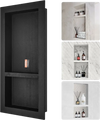 VEVOR Shower Niche Ready for Tile 16" x 32", Double Shelf Organizer, Square Corners Wall-inserted Niche Recessed, Sealed Protection Modern Soap Storage Niche for Shower Bathroom, Black