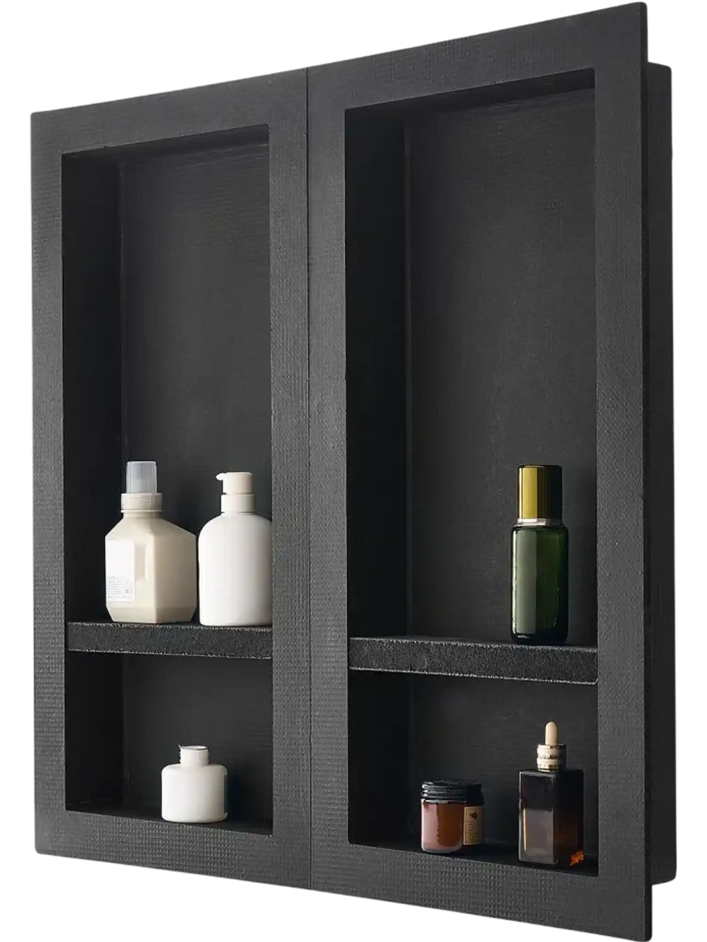 VEVOR Shower Niche, 16 x 32 inch + 16 x 32 inch Recessed Wall Niche with Movable Shelf, 4 inch Thick Modern Soap&Shampoo Storage Organizer,Square Corners,Sealed Waterproof,Black for Bathroom Shower