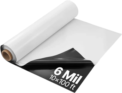 Vevor Plastic Sheeting Heavy Duty 10' x 100' 6 Mil Black/White Roll New
