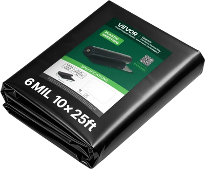 Vevor Plastic Sheeting 10' x 25' 6 Mil Black Heavy Duty Polyethylene Roll New
