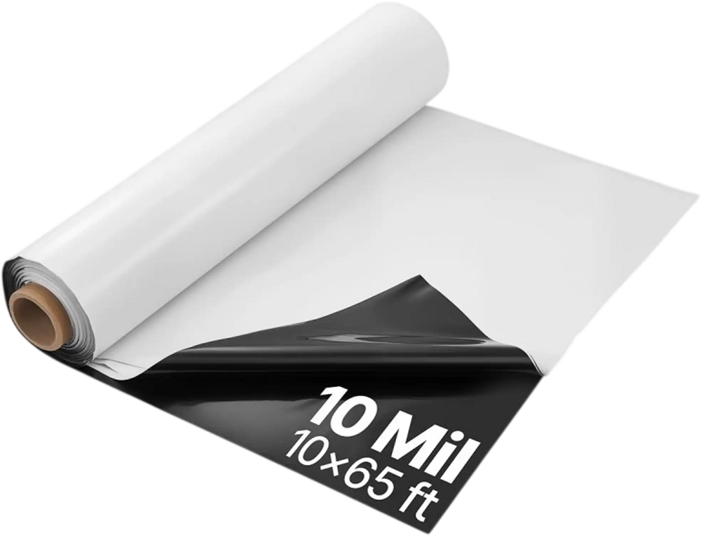 VEVOR 10 Mil Plastic Sheeting Heavy Duty 10' x 65', Thick Plastic Sheeting Roll, Plastic Drop Cloth Painters Tarp Covering for Crawl Space Vapor Barrier, Black and White Double-Sided, Multi-Purpose