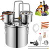 VEVOR Alcohol Still, 13.2 Gal / 50 L Stainless Steel Water Alcohol Distiller with Copper Coil for Fast Cooling, Dual Condenser Distiller Kit with Secondary Distillation, for Wine Whisky Brandy, Silver