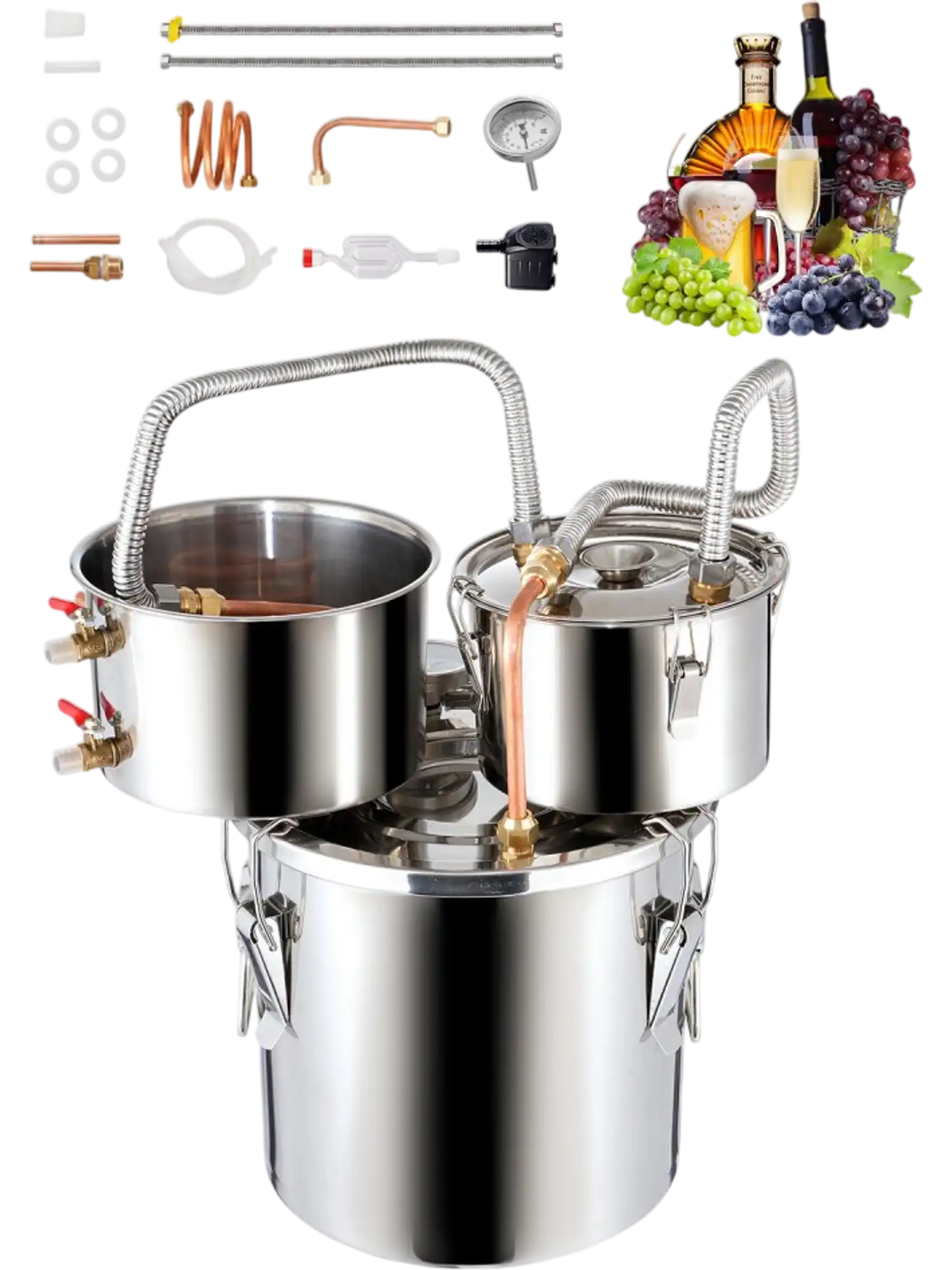 Vevor Alcohol Still 3 Gal Dual Condenser Distiller Kit with Thumper Keg New