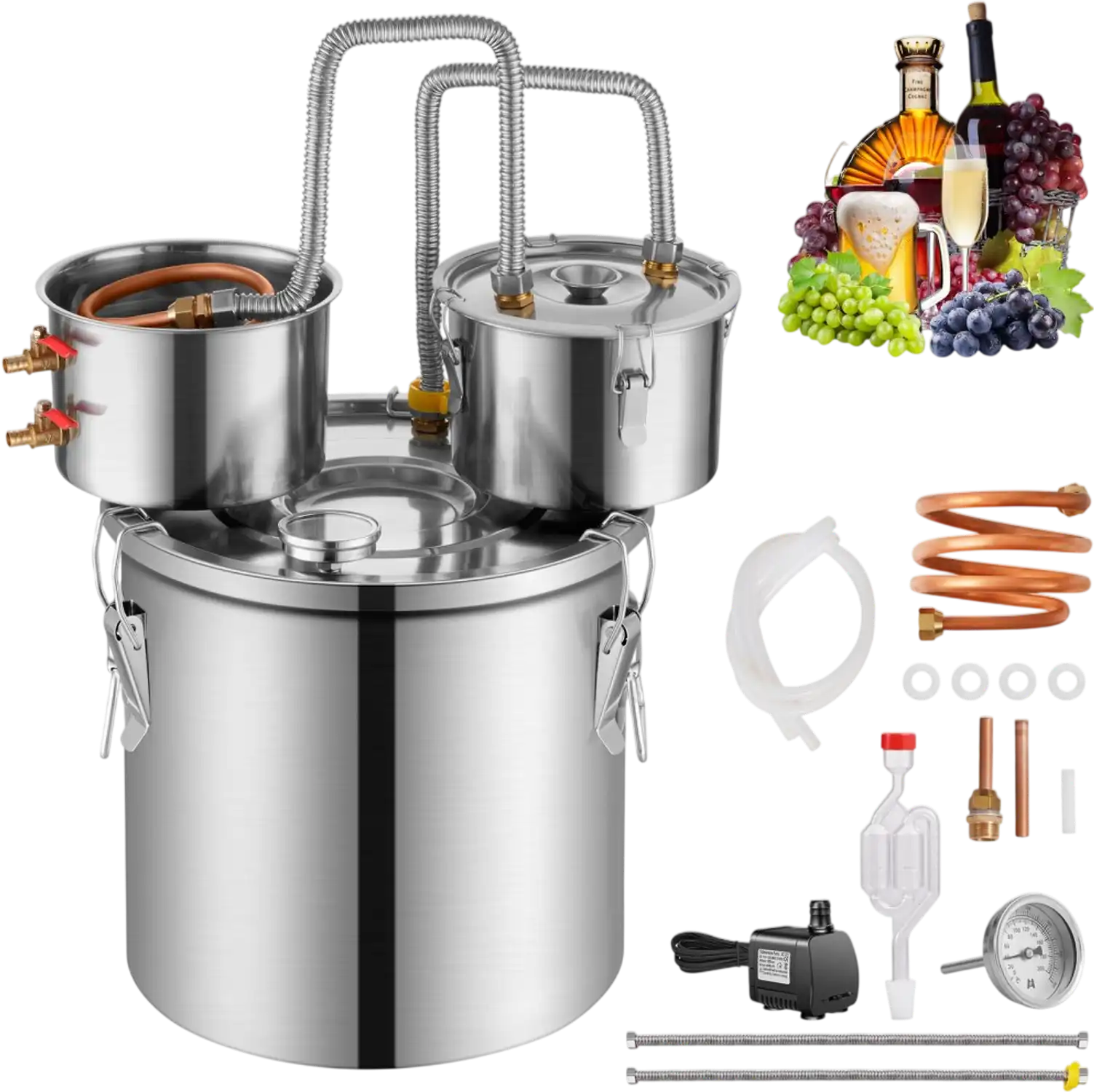 Vevor Alcohol Still 3 Gal Dual Condenser Distiller Kit New