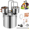 VEVOR Alcohol Still, 3 Gal / 11.4 L Stainless Steel Water Alcohol Distiller with Copper Coil for Fast Cooling, Dual Condenser Distiller Kit with Secondary Distillation, for Wine Whisky Brandy, Silver