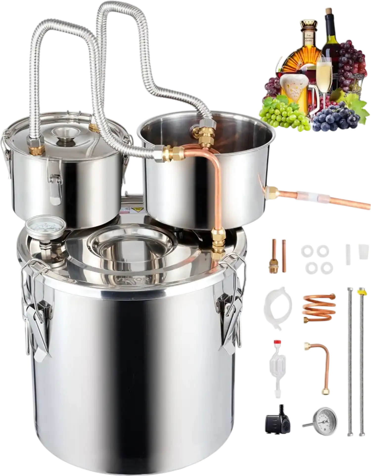 Vevor Alcohol Still 5 Gal Stainless Steel Water Distiller Kit with Thumper Keg and Water Pump New