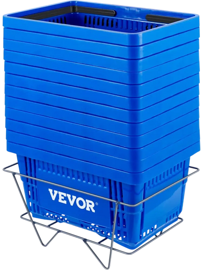 VEVOR Shopping Basket, 16.9 x 11.8 x 8.7 in/42.8 x 30 x 22 cm((L x W x H), Plastic Handle and Iron Stand, Set of 12 Store Baskets with Durable PE Material Used for Supermarket, Retail, Bookstore, Blue